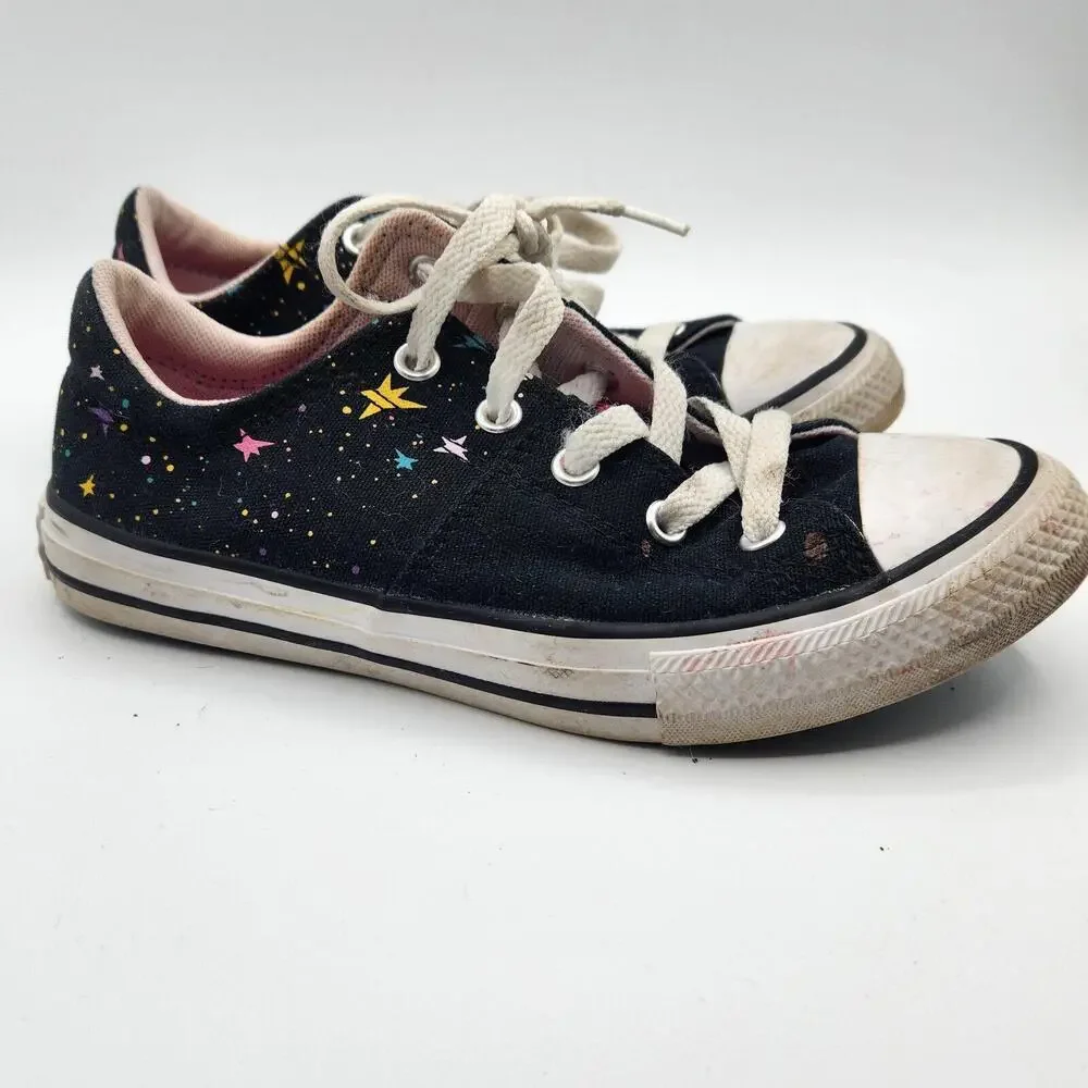 Converse All Stars Shoes Girls Size 2 Abstract Splatter‎ Stars Black Low Tops